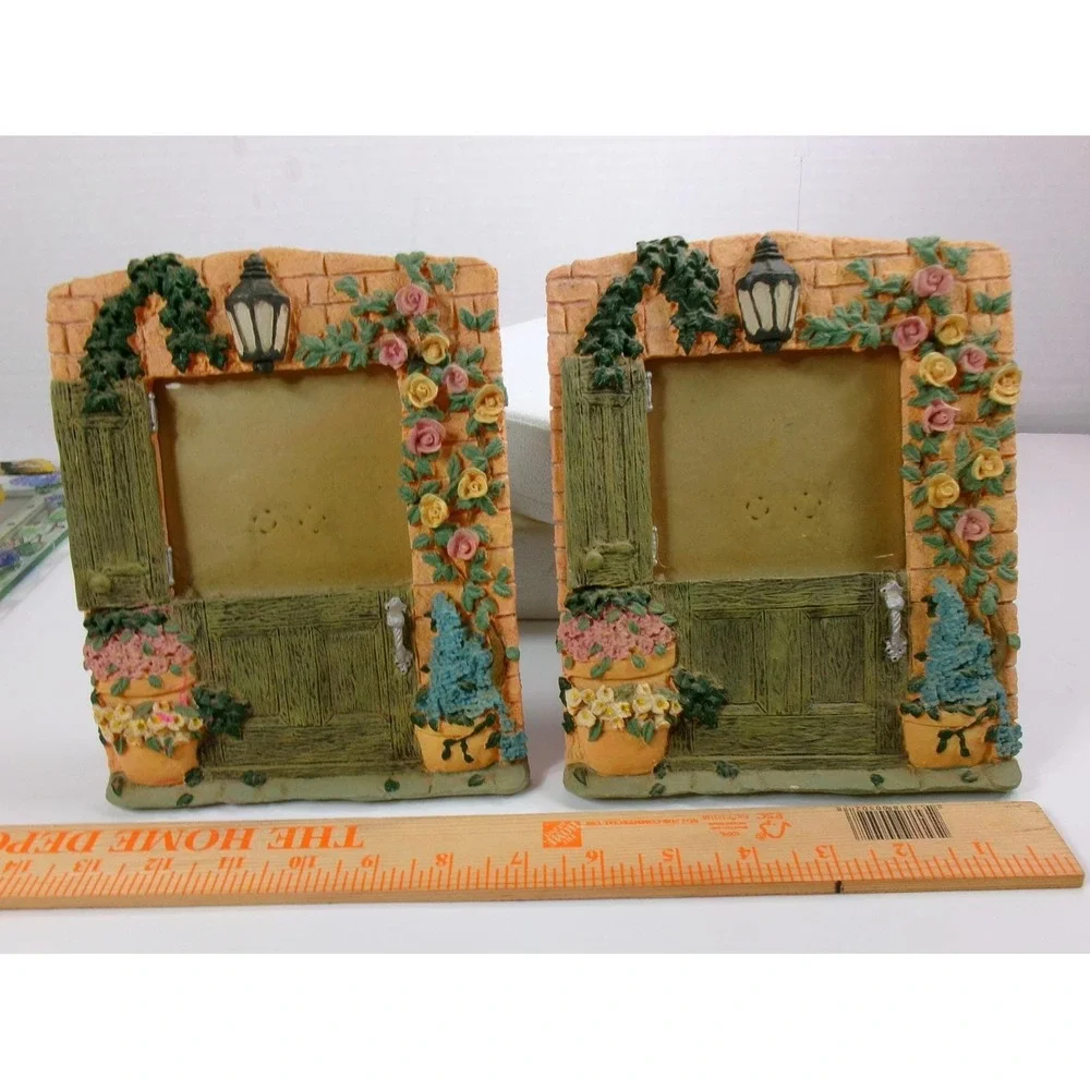 Vintage 1990s Russ Berrie 3D Molded Resin Cottage Garden Picture Frames Set of 2